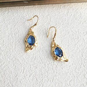 NEW Alexis Bittar Brut Gold Sodalite & Quartz Doublet Drop Earrings Authentic